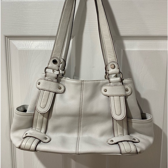 Tignanello white leather purse, pre owned, some discoloration, wear on handles - Picture 8 of 8